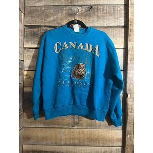 Vintage‎ Waves Canada Wilderness Experience Bear Sweatshirt Blue Womens Small